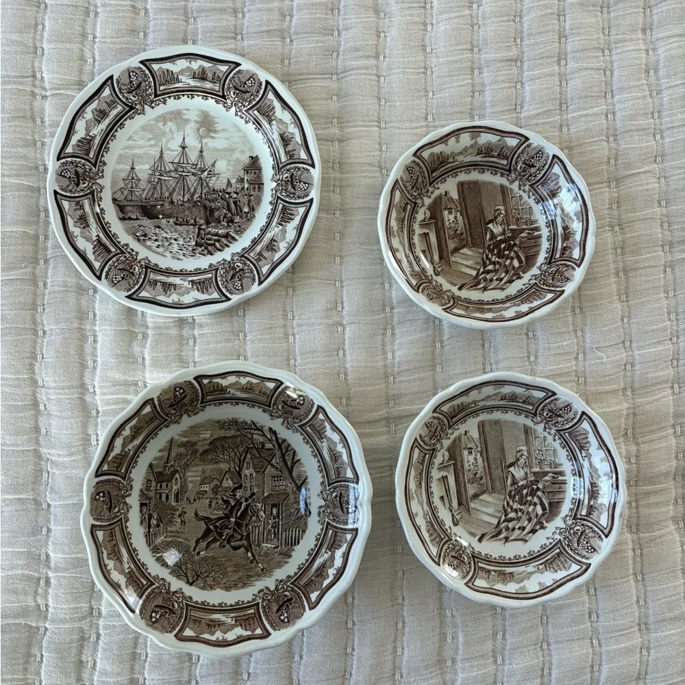 J&G‎ Meakin Americana Style House Ironstone 4 pcs Transferware Set Brown White